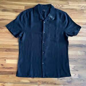 Express Linen-Blend Pocket Short Sleeve Shirt Button Up Black Size Small NWT